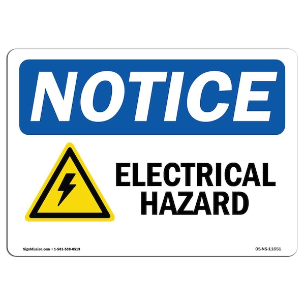 OSHA Notice Sign, 3.5" Height, 5" Width, Electrical Hazard Sign With Symbol, Landscape, 10PK